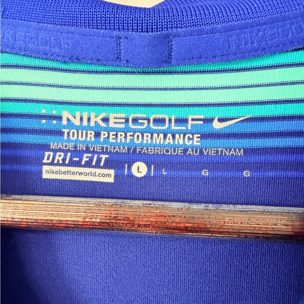 Nike Men's Polo Shirt with Blue and Green Stripes - Picture 2 of 4
